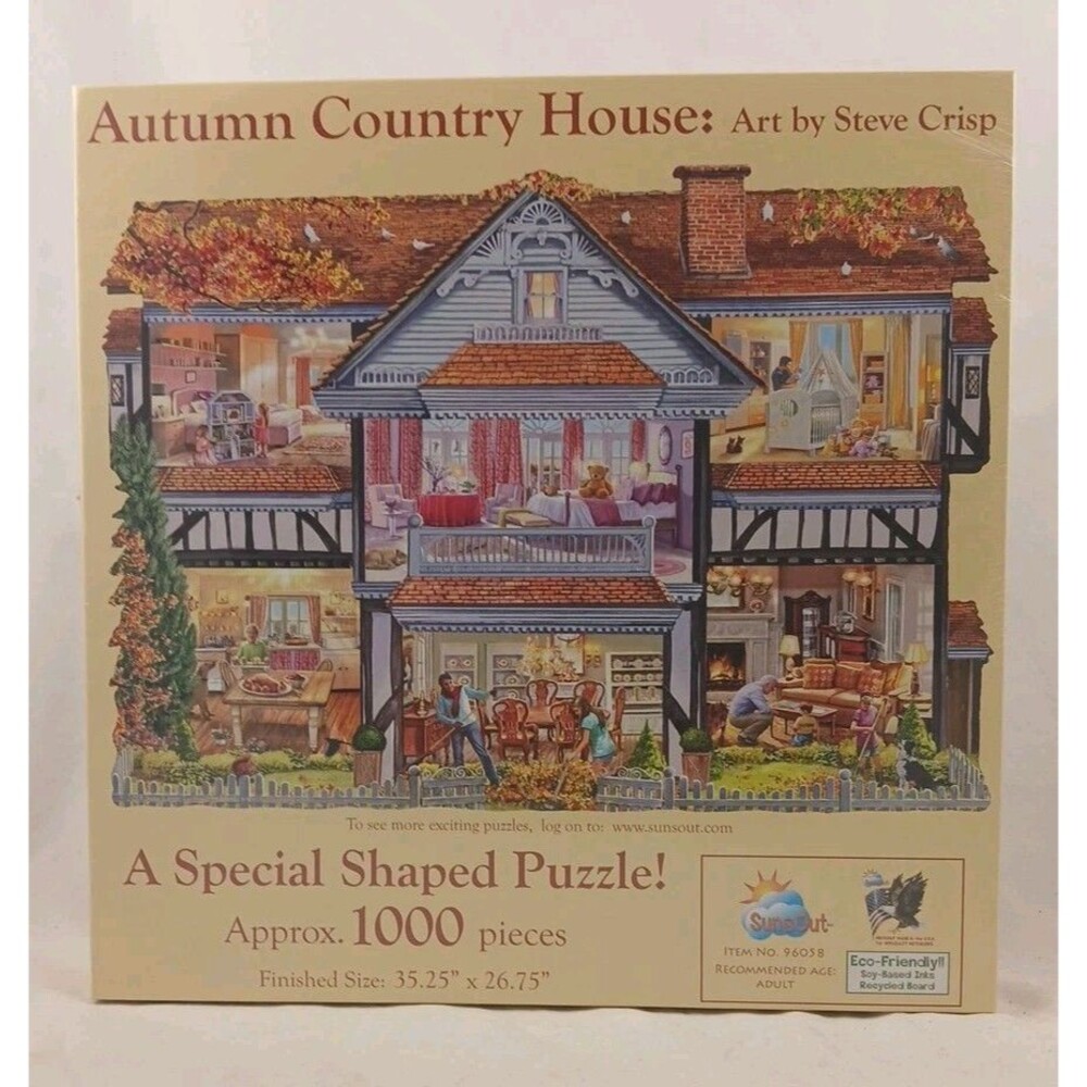 SunsOut Special Shaped 1000 PC Jigsaw Puzzle-"AUTUMN COUNTRY HOUSE"- NEW!